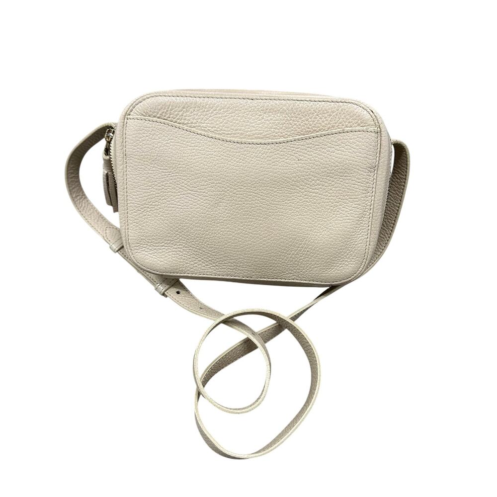 Cuyana Mini Camera Crossbody Bag Pebbled Leather Ivory Cream Adjustable Strap